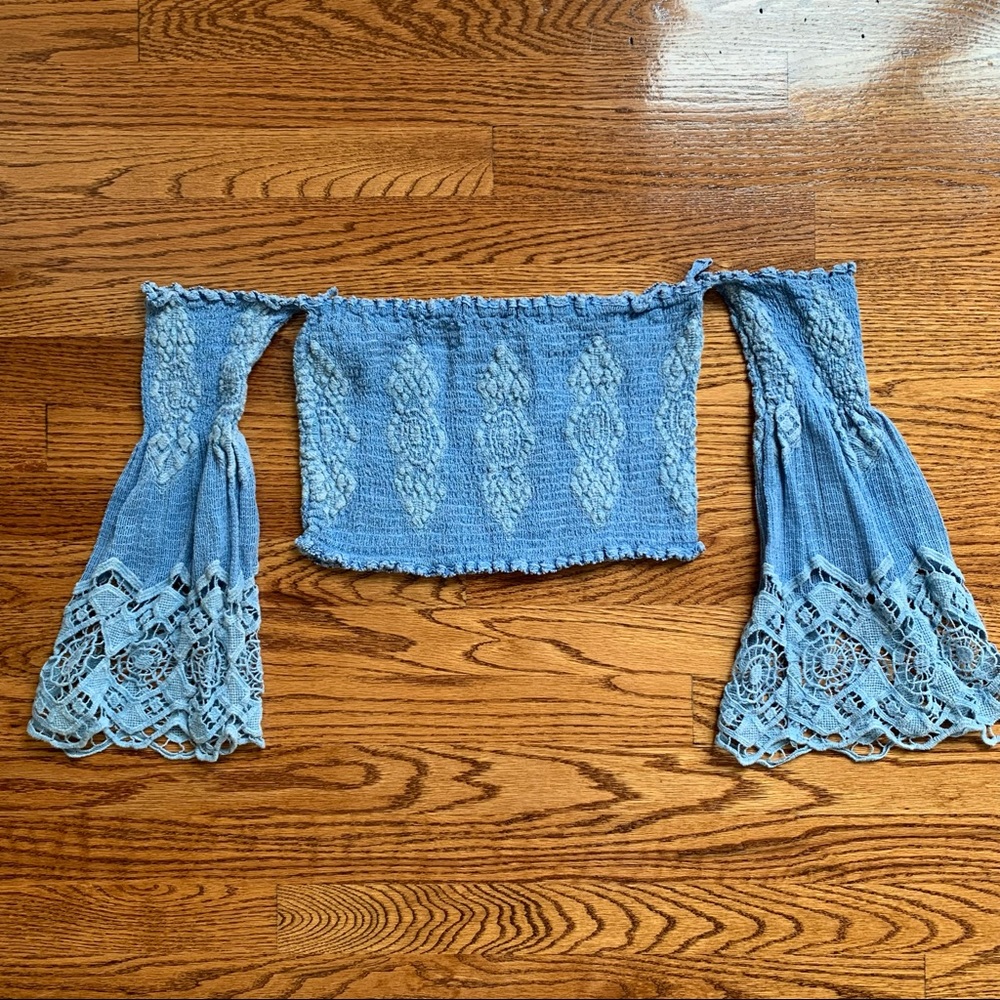 Queen Moda Positano Off-the-Shoulder Blue Top, XS
